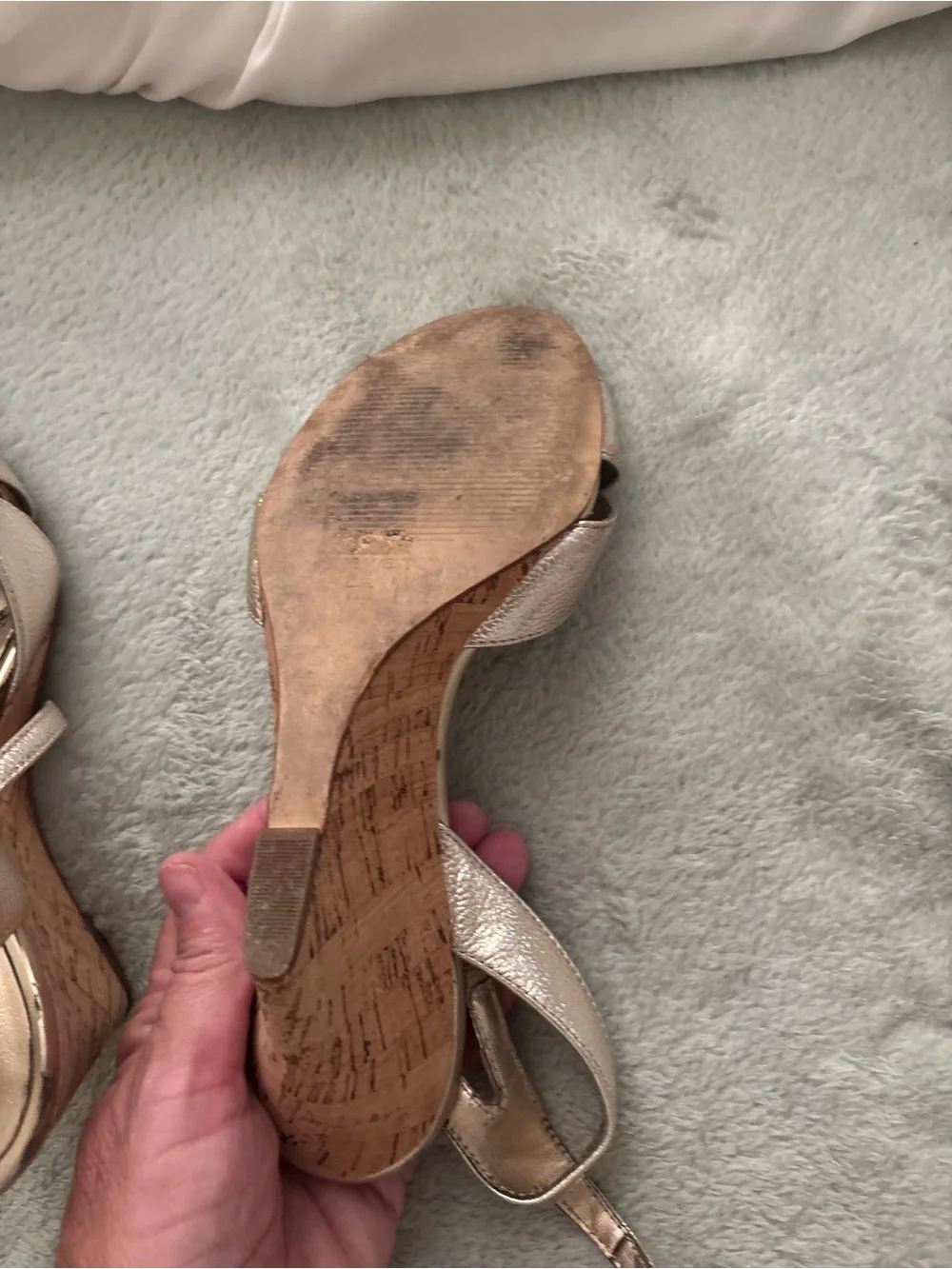 Nine West Metallic Rose Gold Crisscross Wedge Sandals